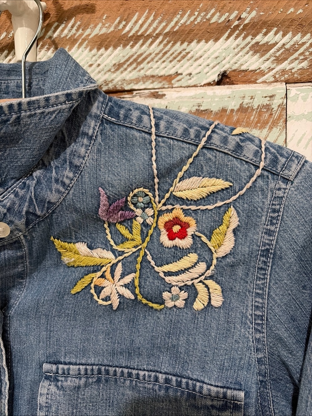Vintage RALPH LAUREN JEANS Co Floral Embroidered Denim Western Shirt Sz Small - Picture 2 of 6